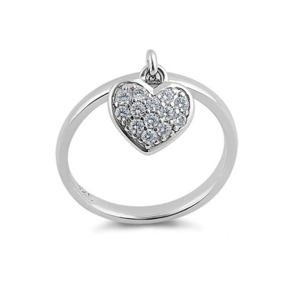 Sterling Silver Dangling Heart CZ Ring New - Picture 3 of 6